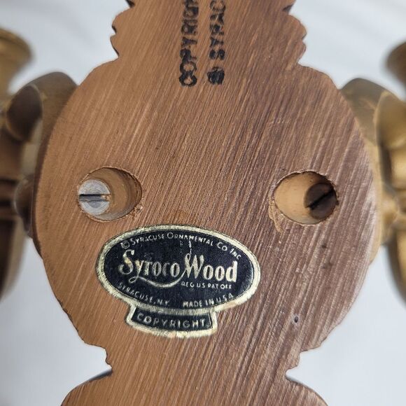 VINTAGE Syroco Wood two candle engraved holder - Picture 9 of 12